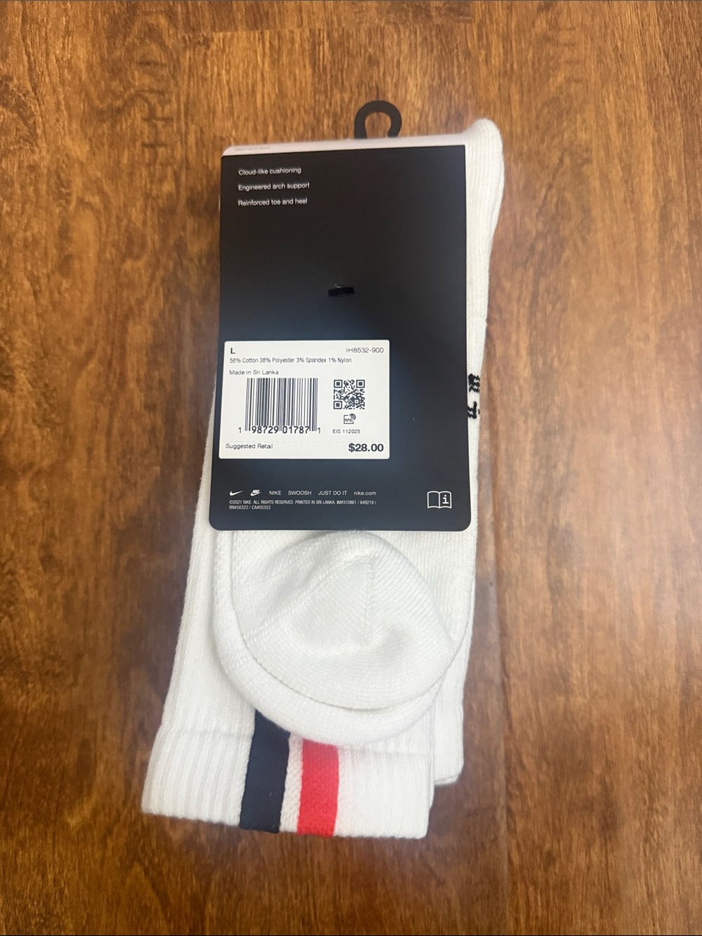 Nike Crew Socks in White with Red & Black Stripe Accents - Picture 6 of 9
